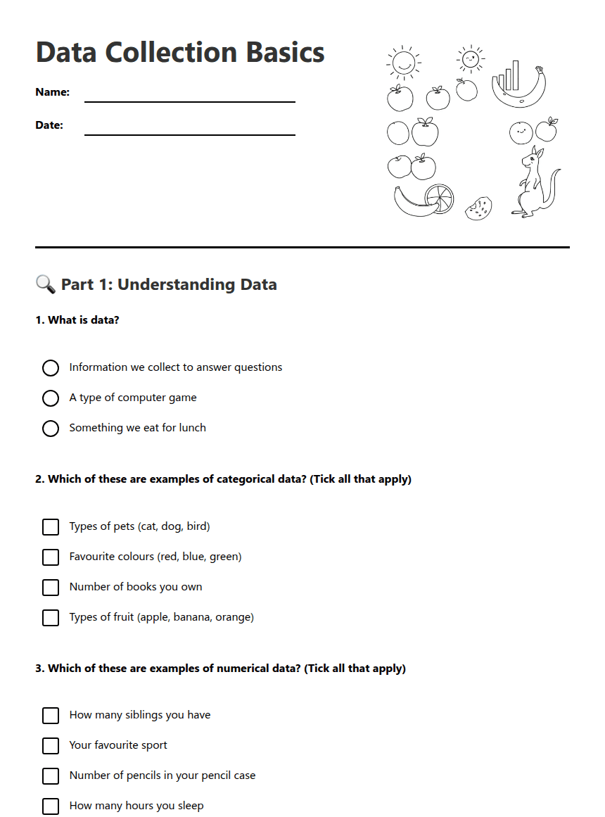 Data Collection Basics worksheet preview