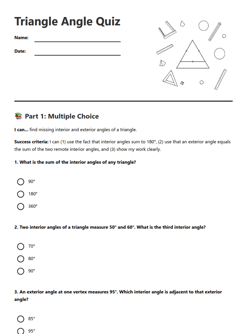 Triangle Angle Quiz