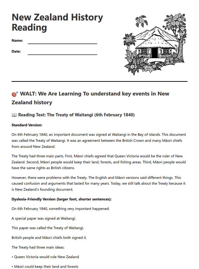 New Zealand History Reading