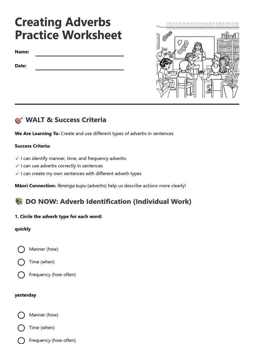 Creating Adverbs Practice Worksheet