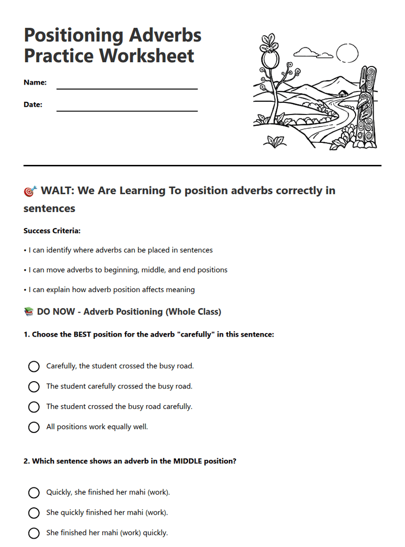 Positioning Adverbs Practice Worksheet