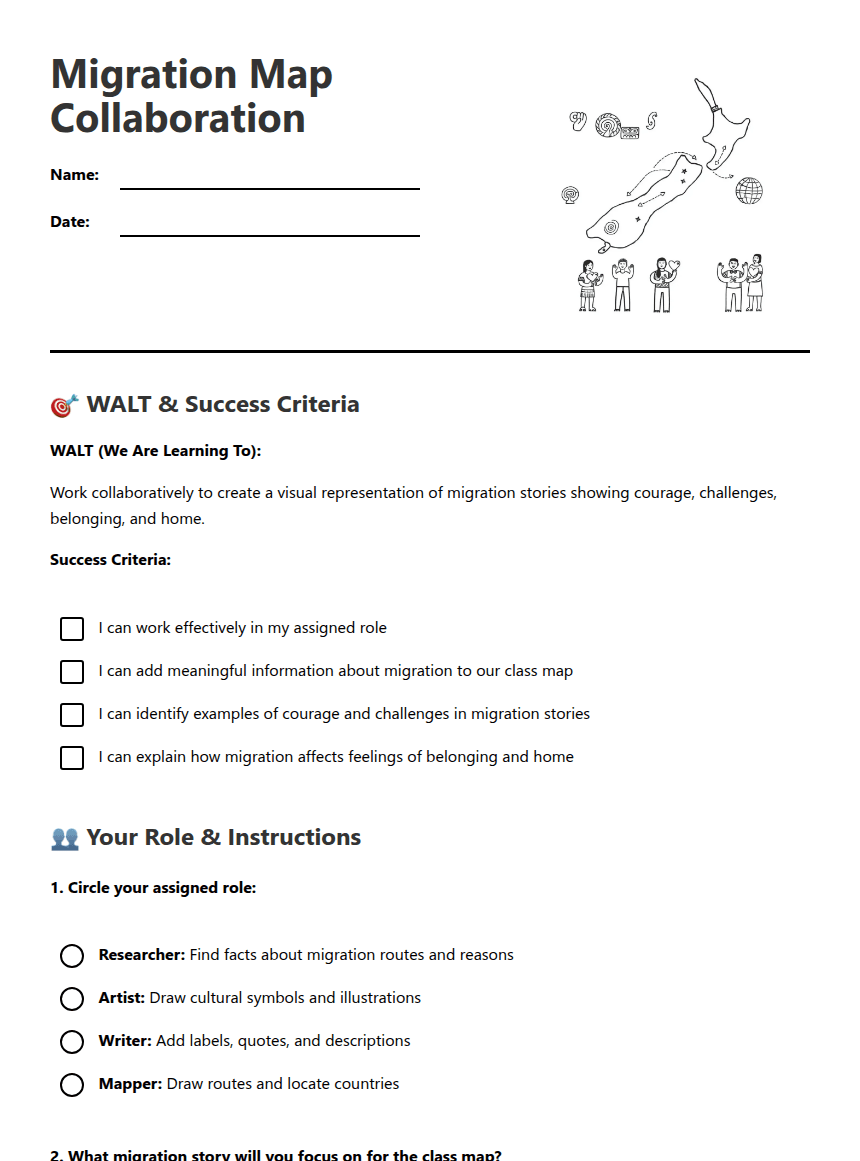 Migration Map Collaboration worksheet preview