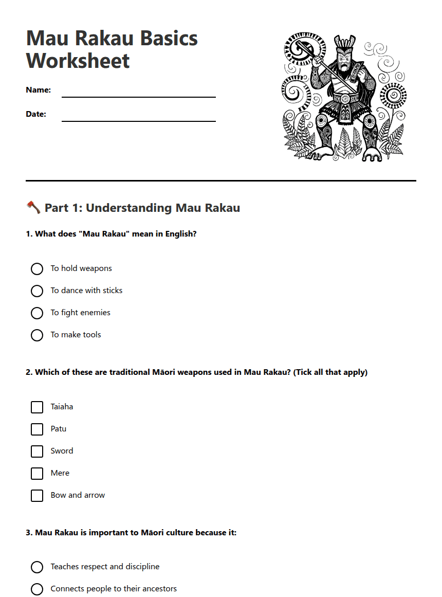 Mau Rakau Basics Worksheet worksheet preview