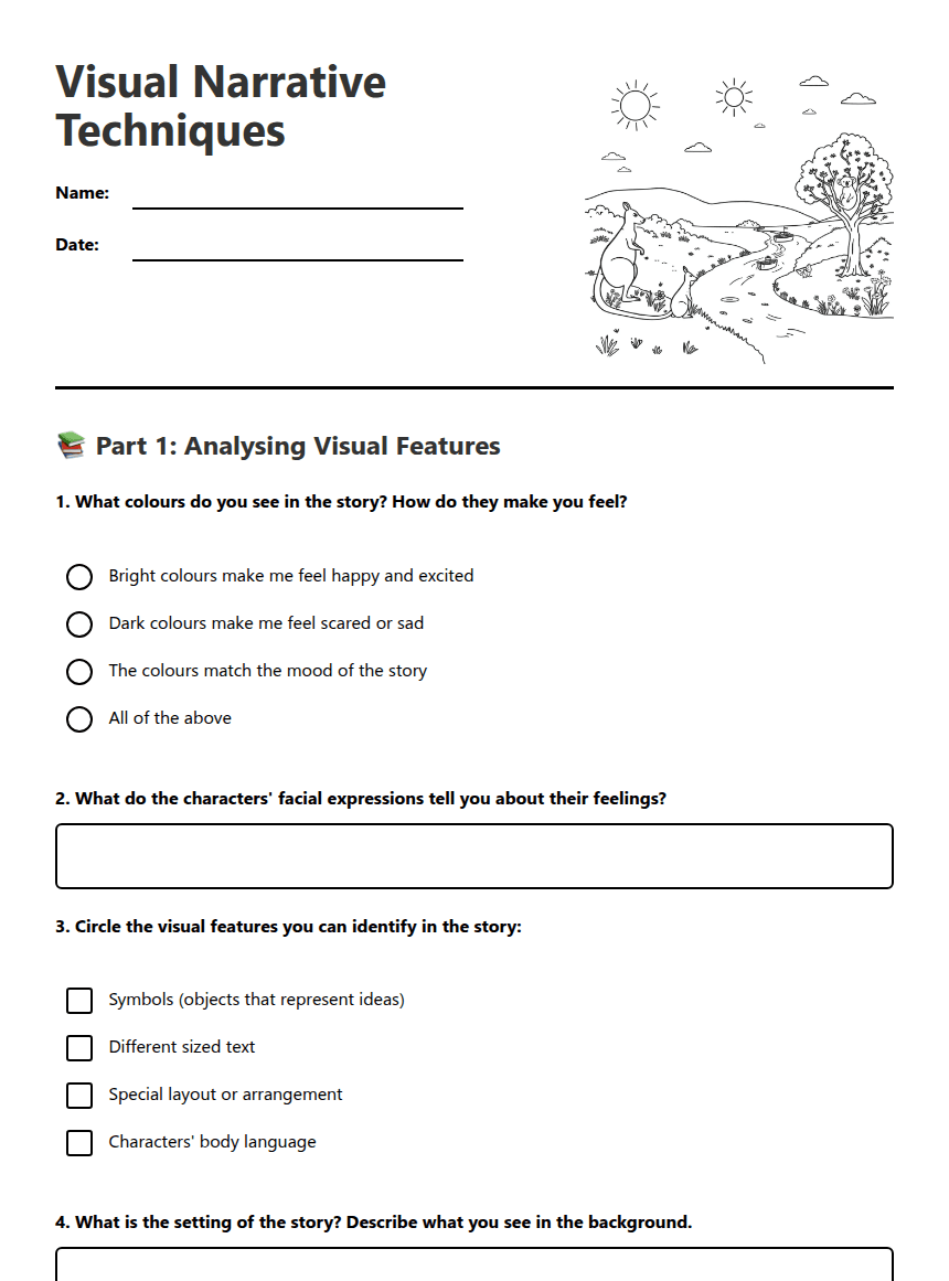 Visual Narrative Techniques worksheet preview