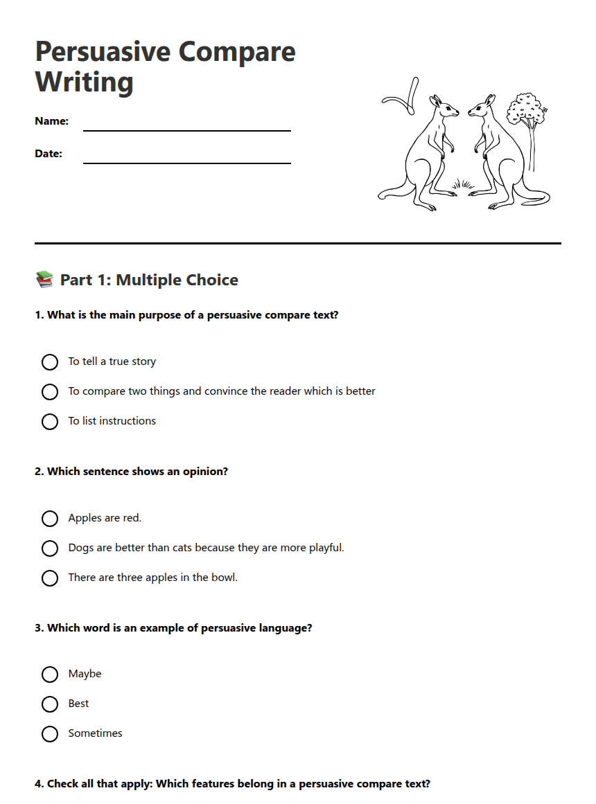 Persuasive Compare Writing worksheet preview