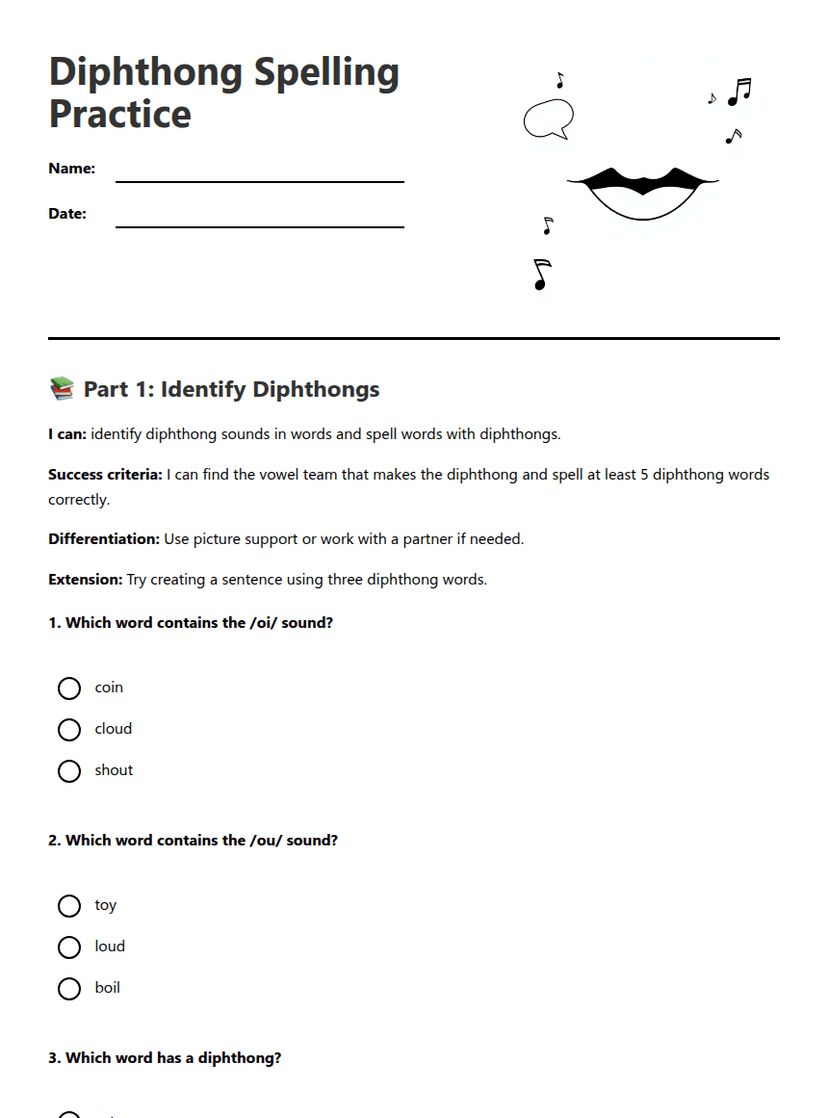 Diphthong Spelling Practice