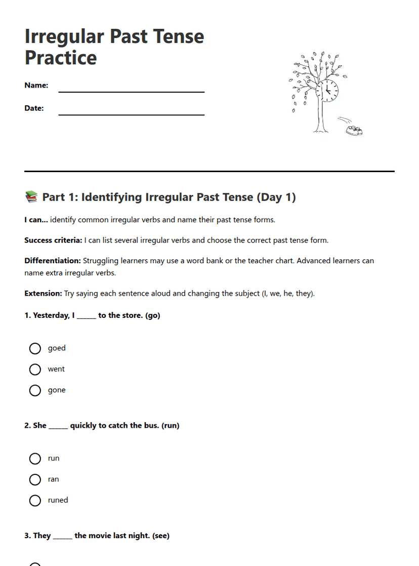 Irregular Past Tense Practice