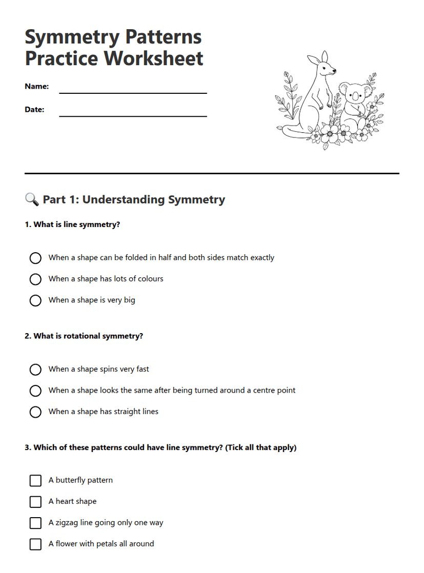 Symmetry Patterns Practice Worksheet