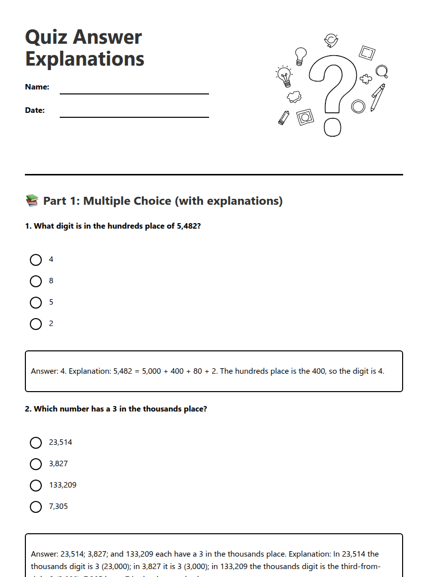 Quiz Answer Explanations worksheet preview