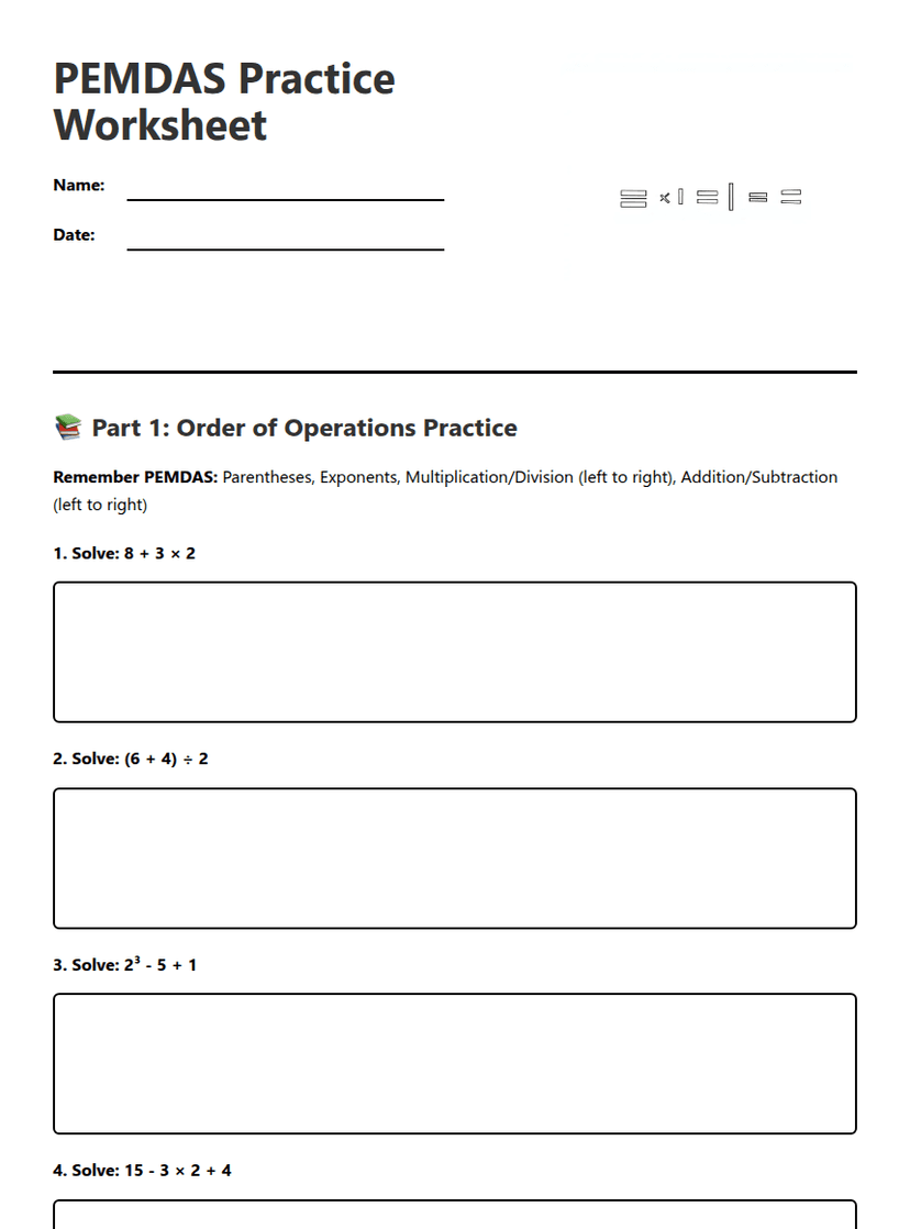 PEMDAS Practice Worksheet