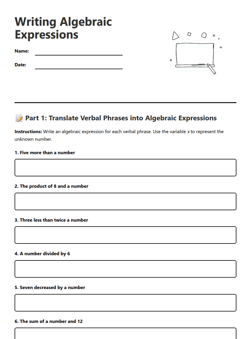 Writing Algebraic Expressions