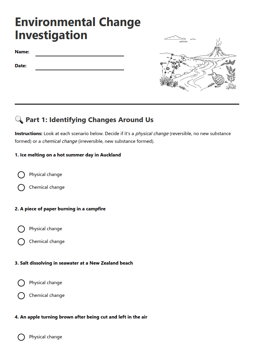 Environmental Change Investigation worksheet preview