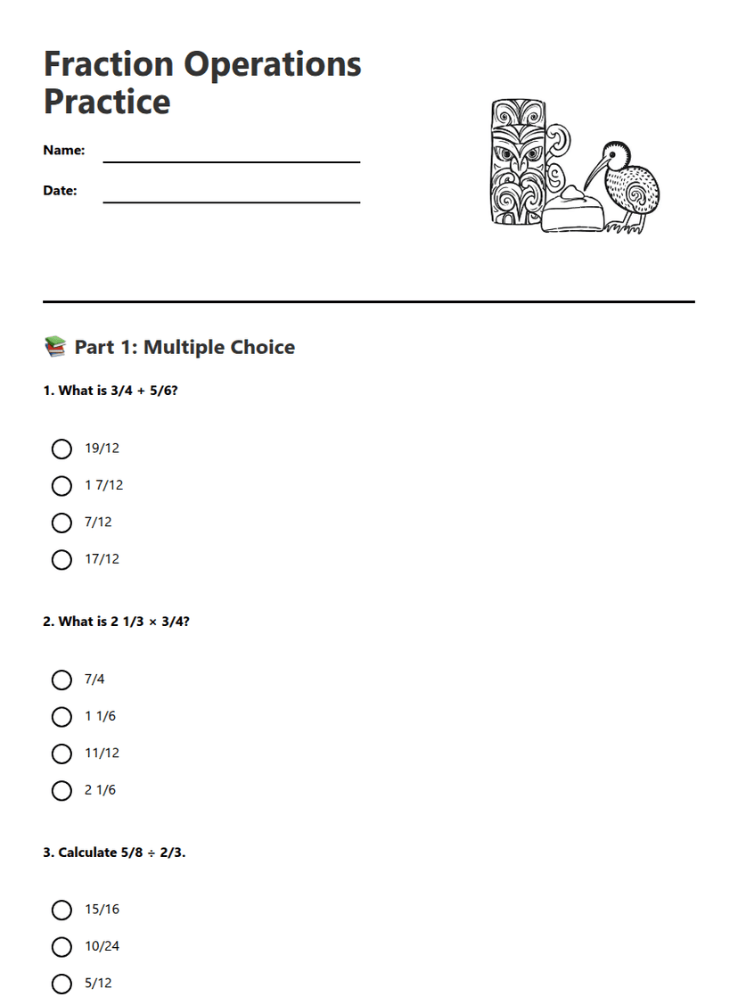 Fraction Operations Practice