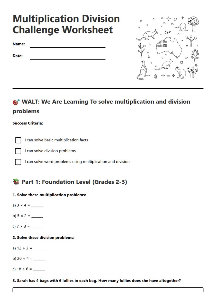Multiplication Division Challenge Worksheet