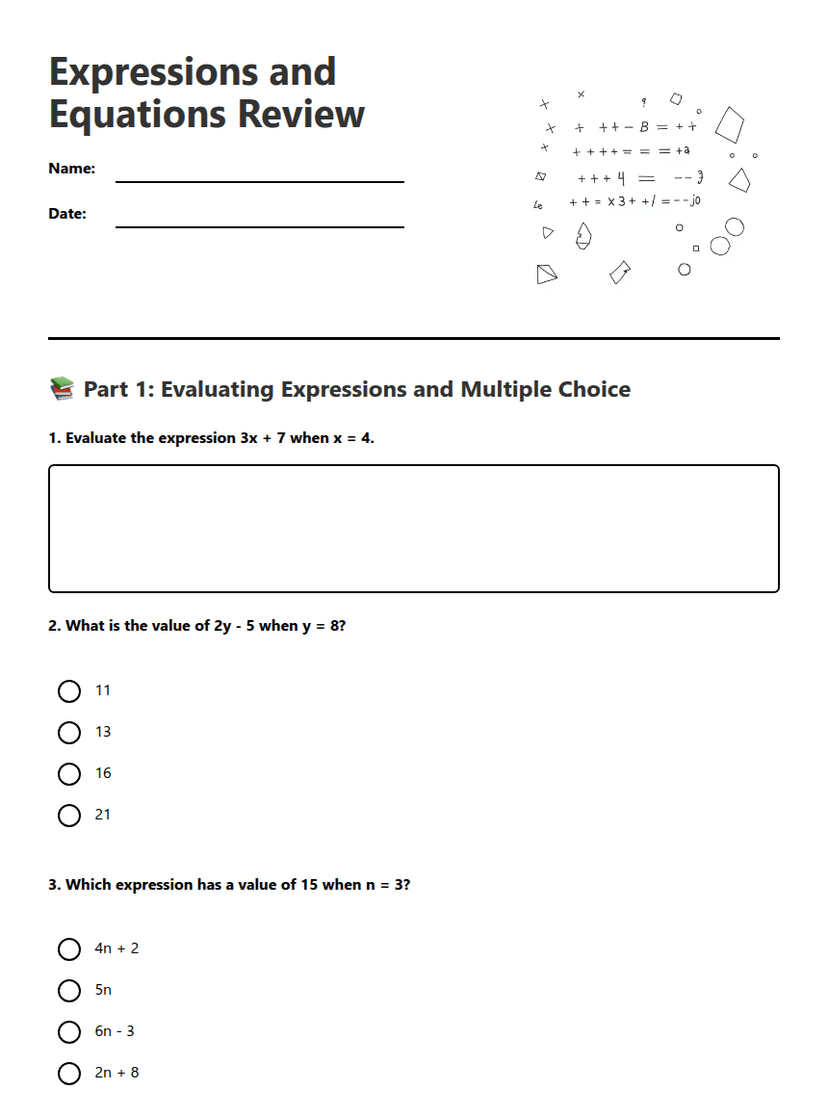Expressions and Equations Review
