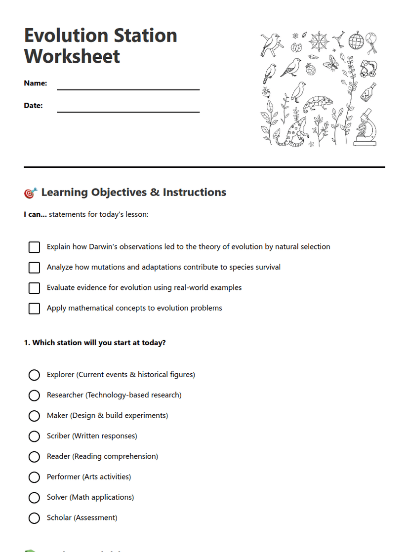 Evolution Station Worksheet