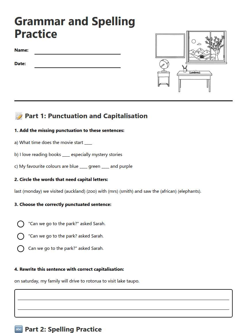 Grammar and Spelling Practice worksheet preview