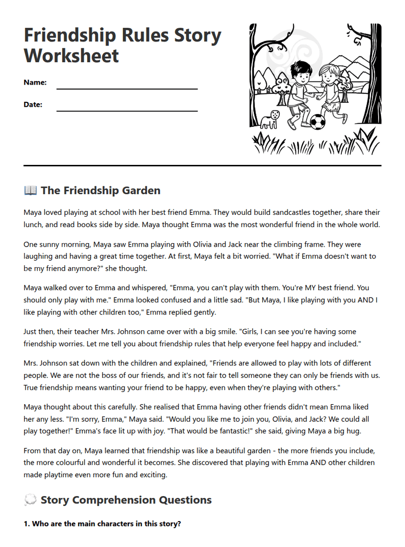 Friendship Rules Story Worksheet