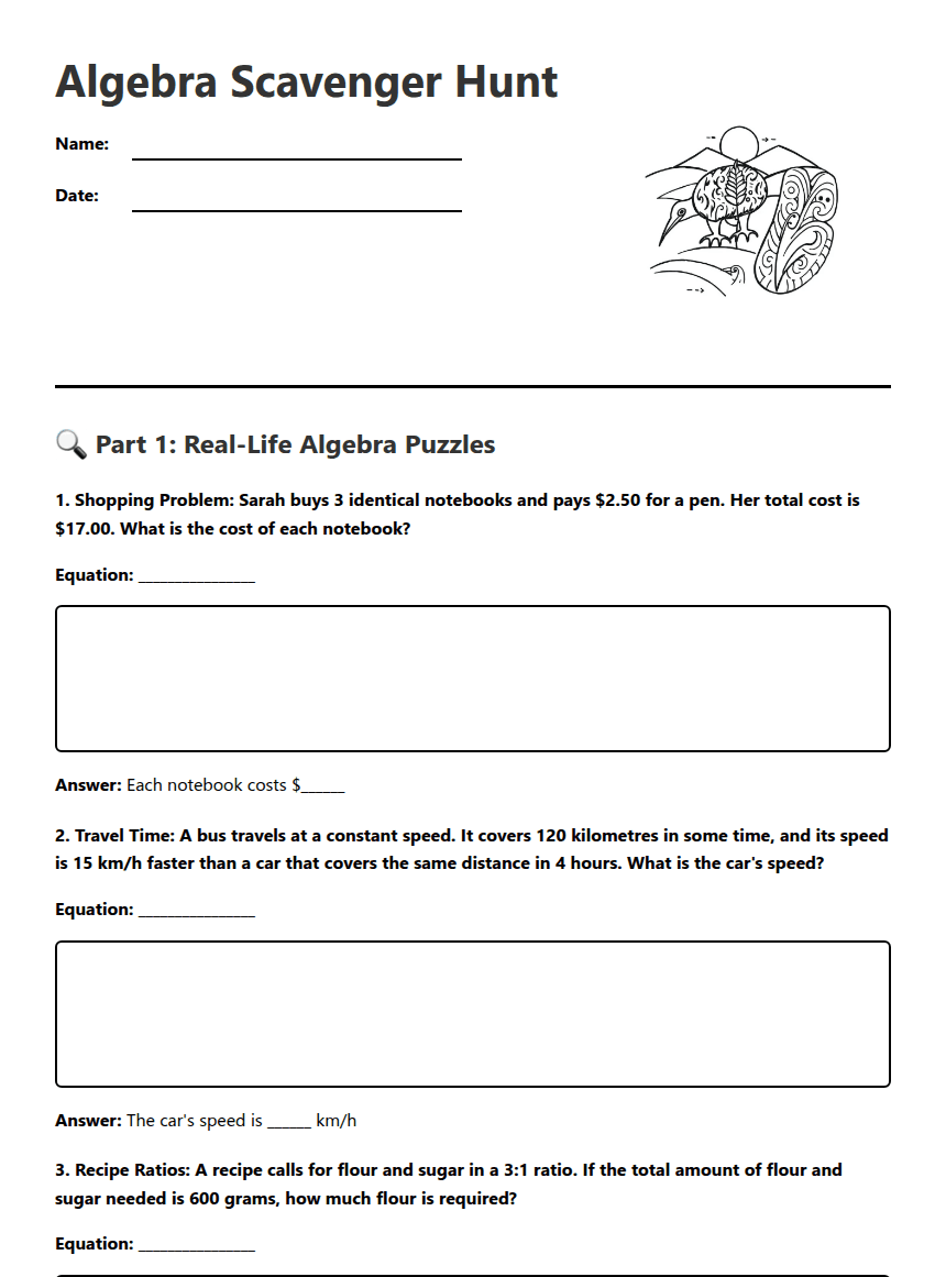 Algebra Scavenger Hunt worksheet preview
