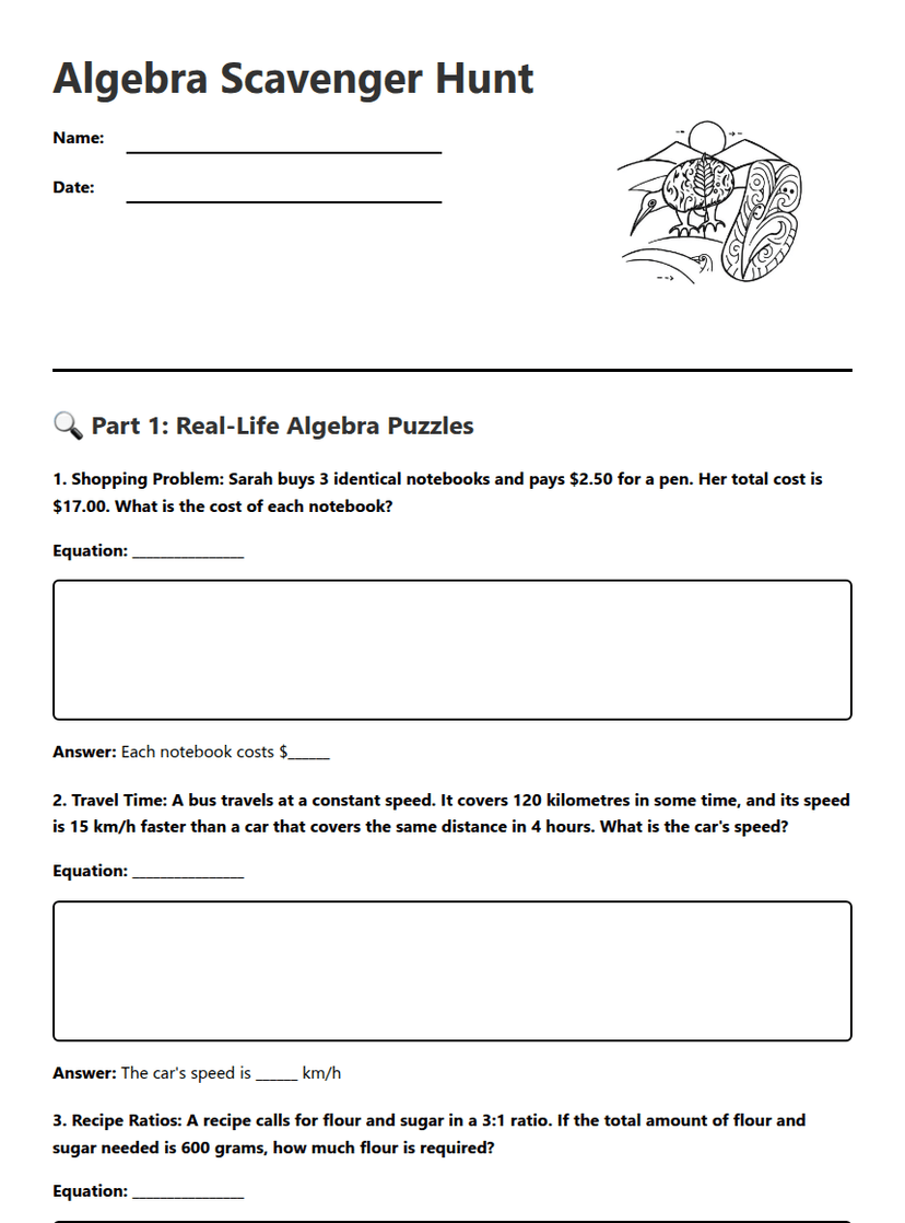 Algebra Scavenger Hunt