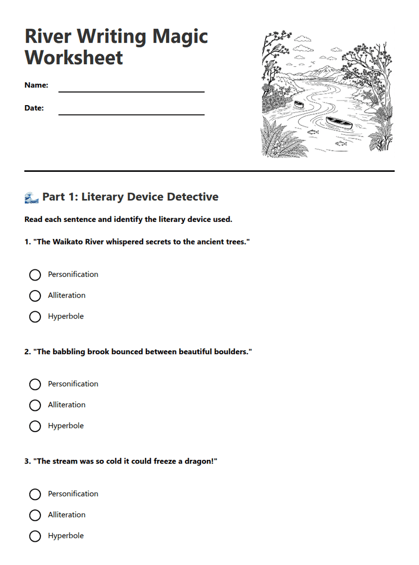 River Writing Magic Worksheet