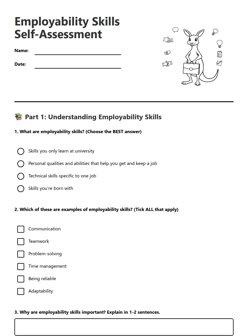 Employability Skills Self-Assessment worksheet preview