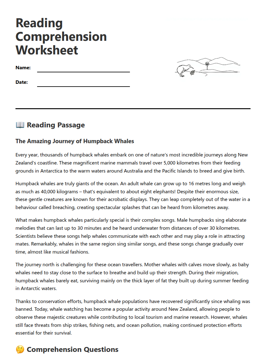 Reading Comprehension Worksheet