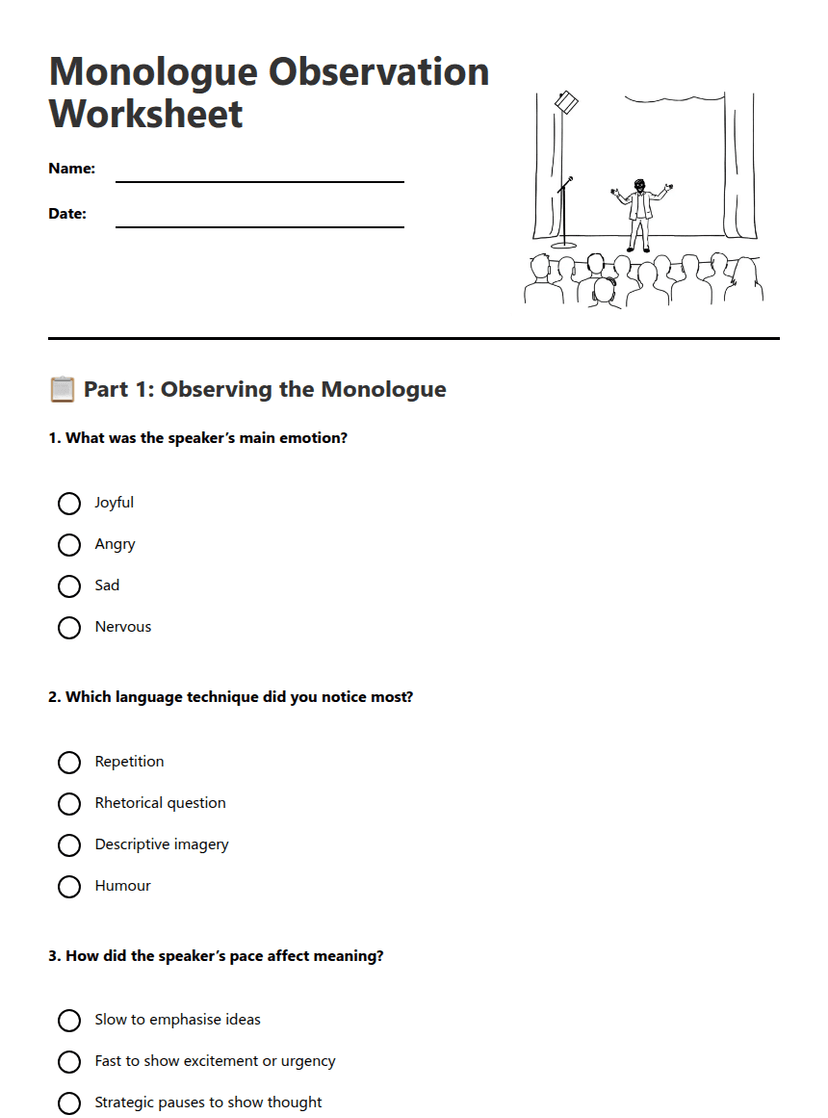 Monologue Observation Worksheet