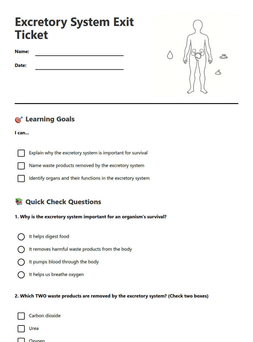Excretory System Exit Ticket