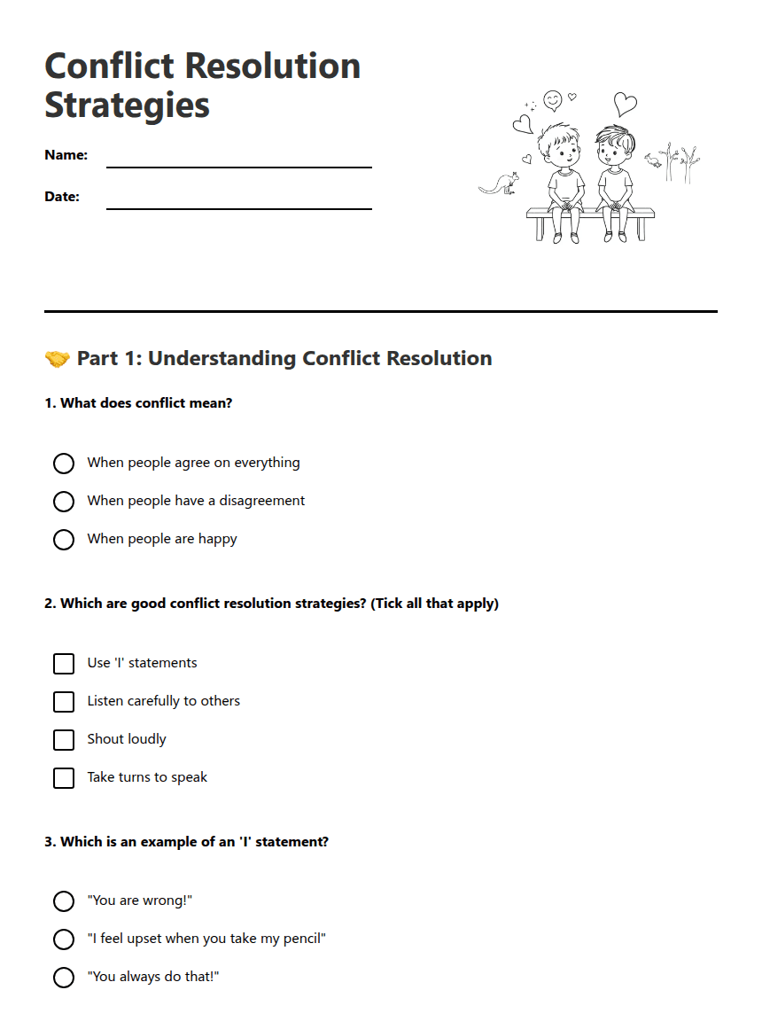 Conflict Resolution Strategies worksheet preview