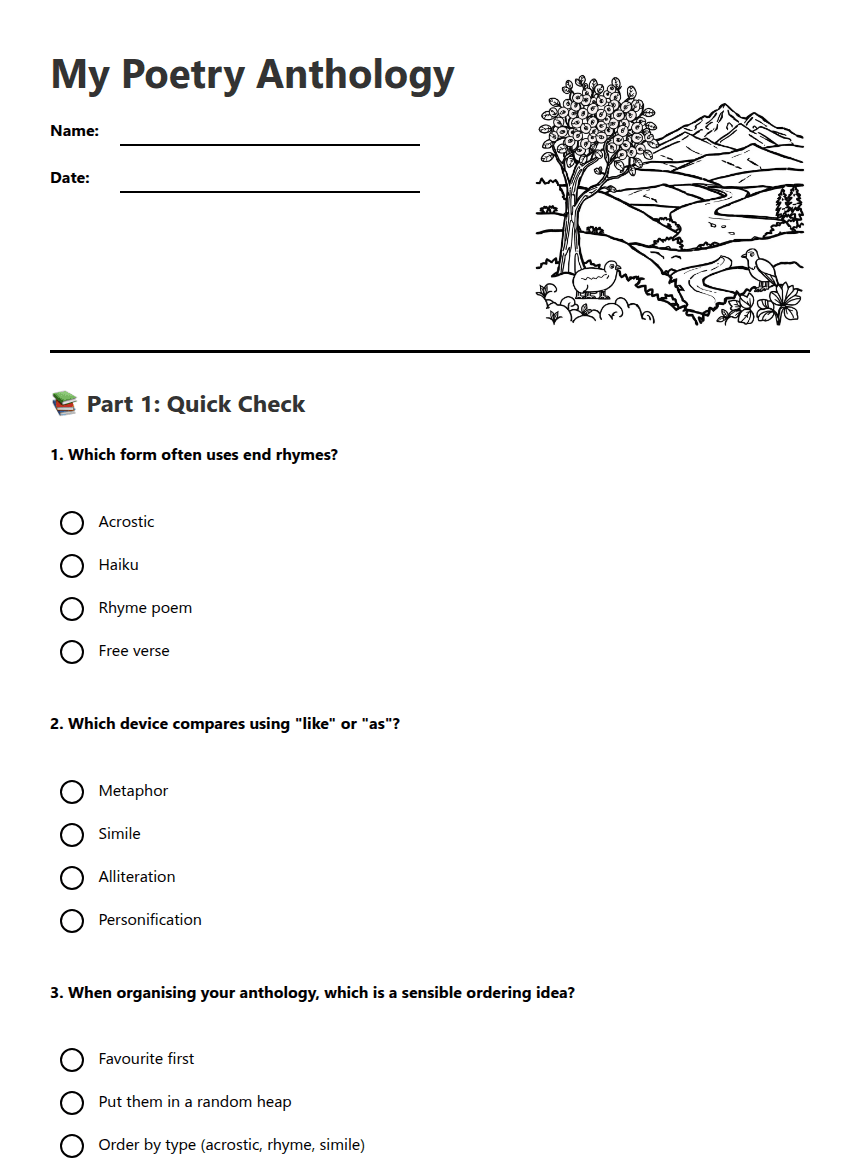 My Poetry Anthology worksheet preview