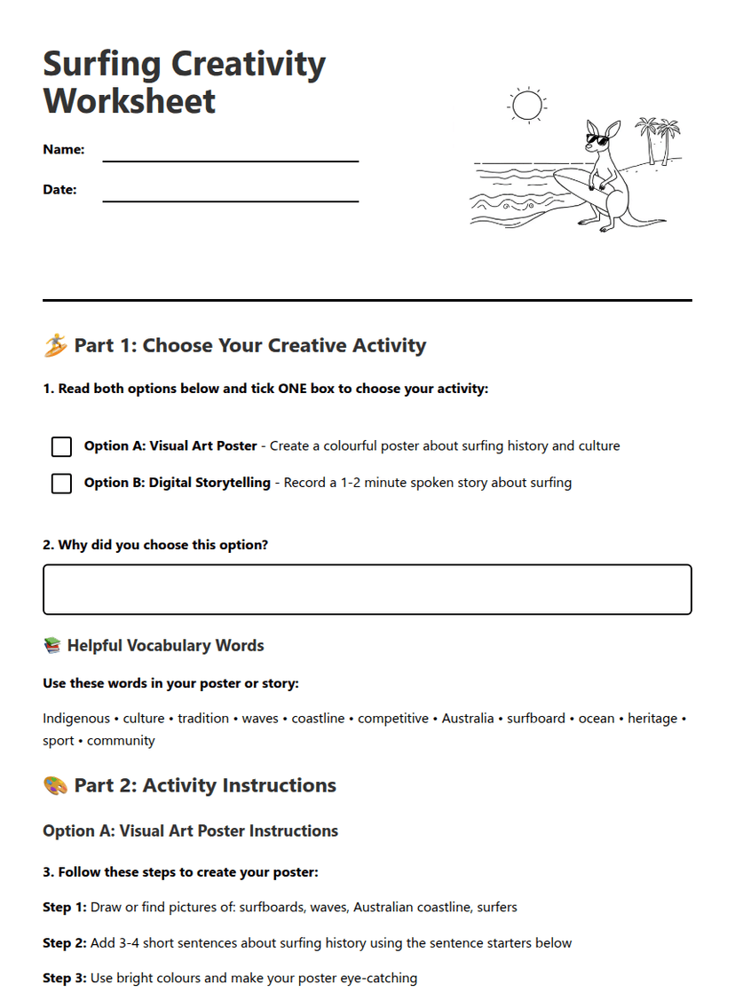 Surfing Creativity Worksheet