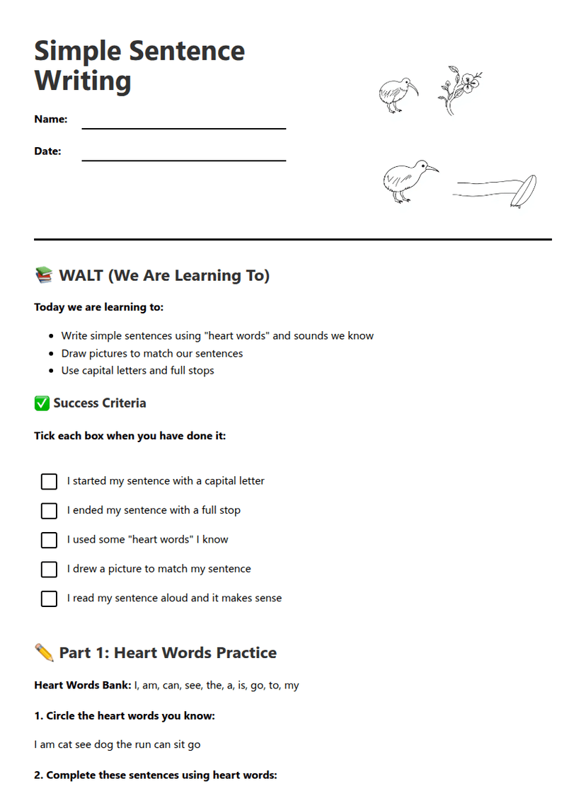 Simple Sentence Writing