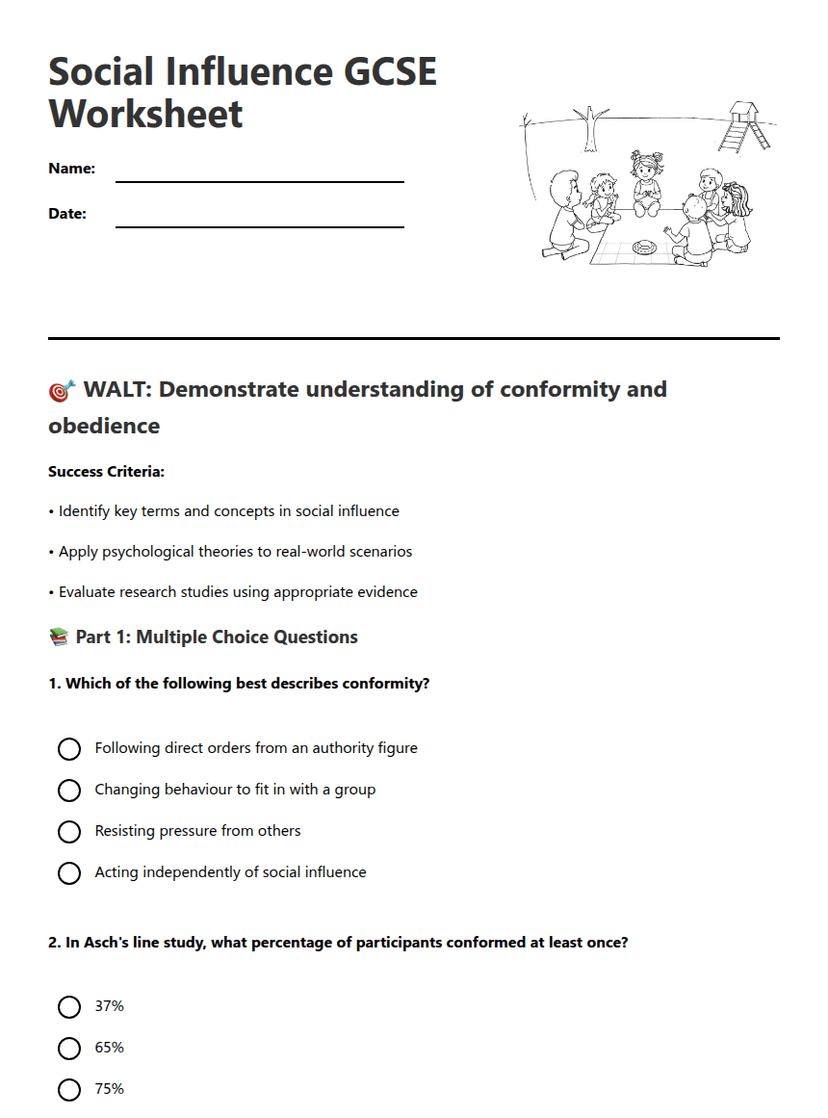 Social Influence GCSE Worksheet