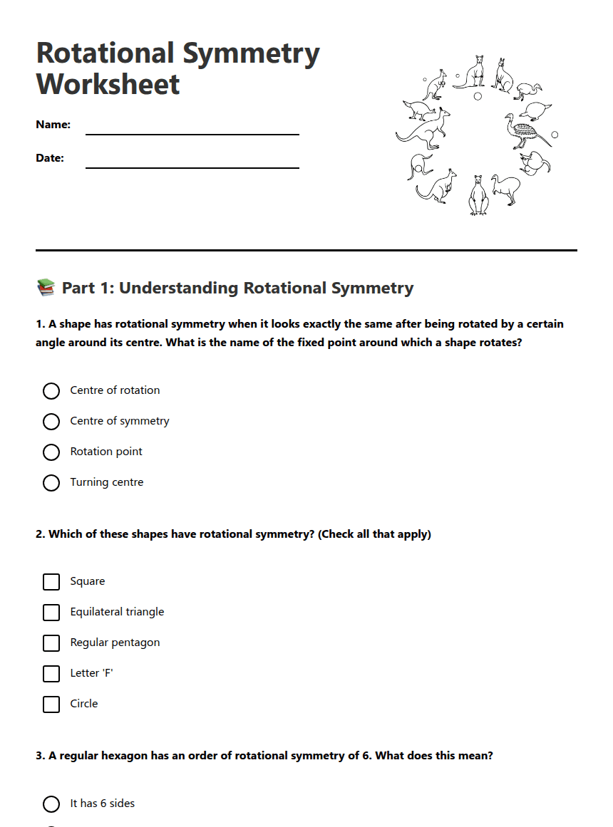 Rotational Symmetry Worksheet worksheet preview