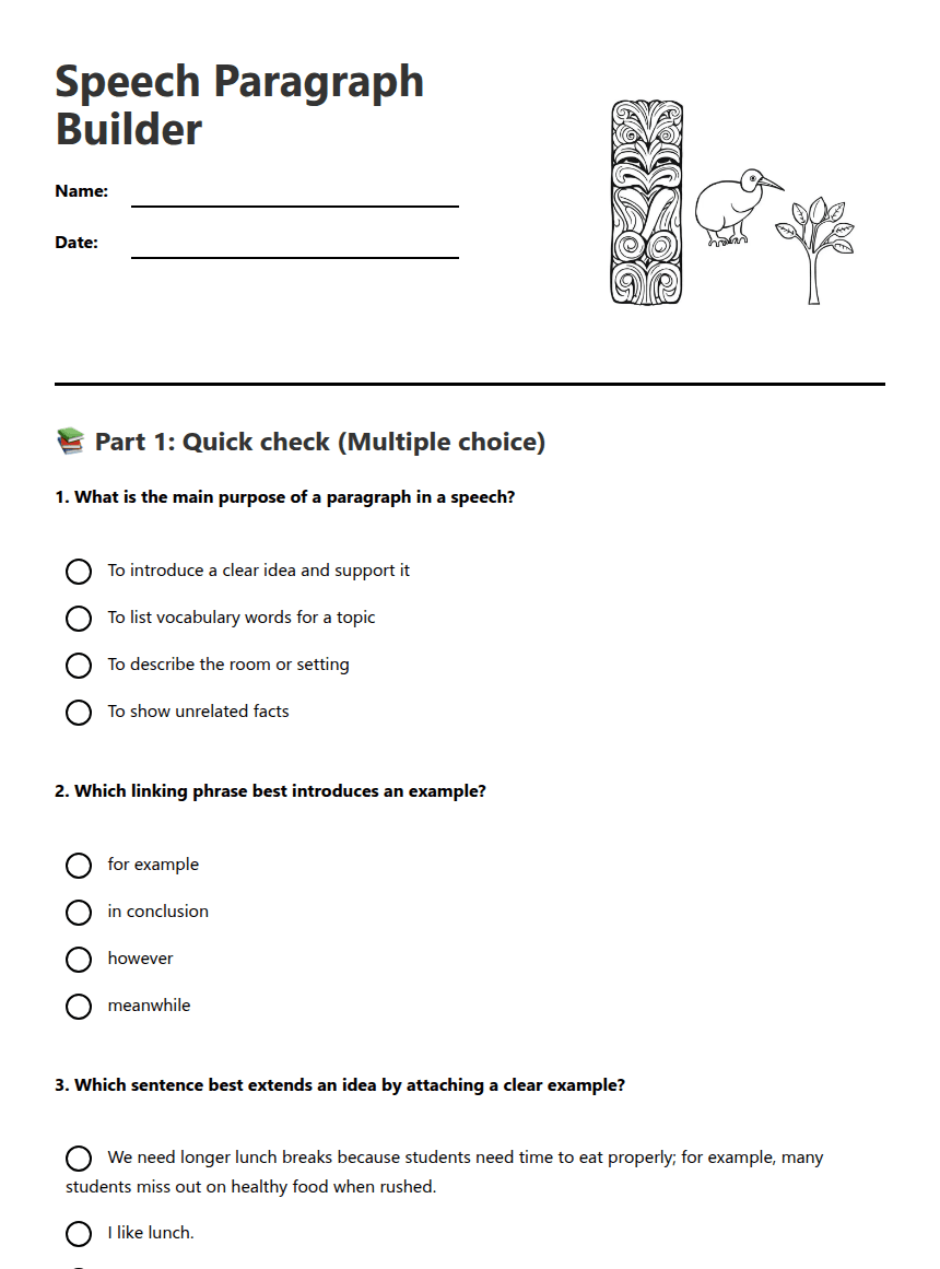 Speech Paragraph Builder worksheet preview
