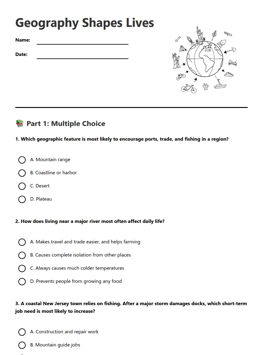 Geography Shapes Lives worksheet preview