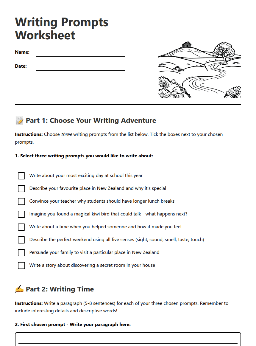 Writing Prompts Worksheet worksheet preview