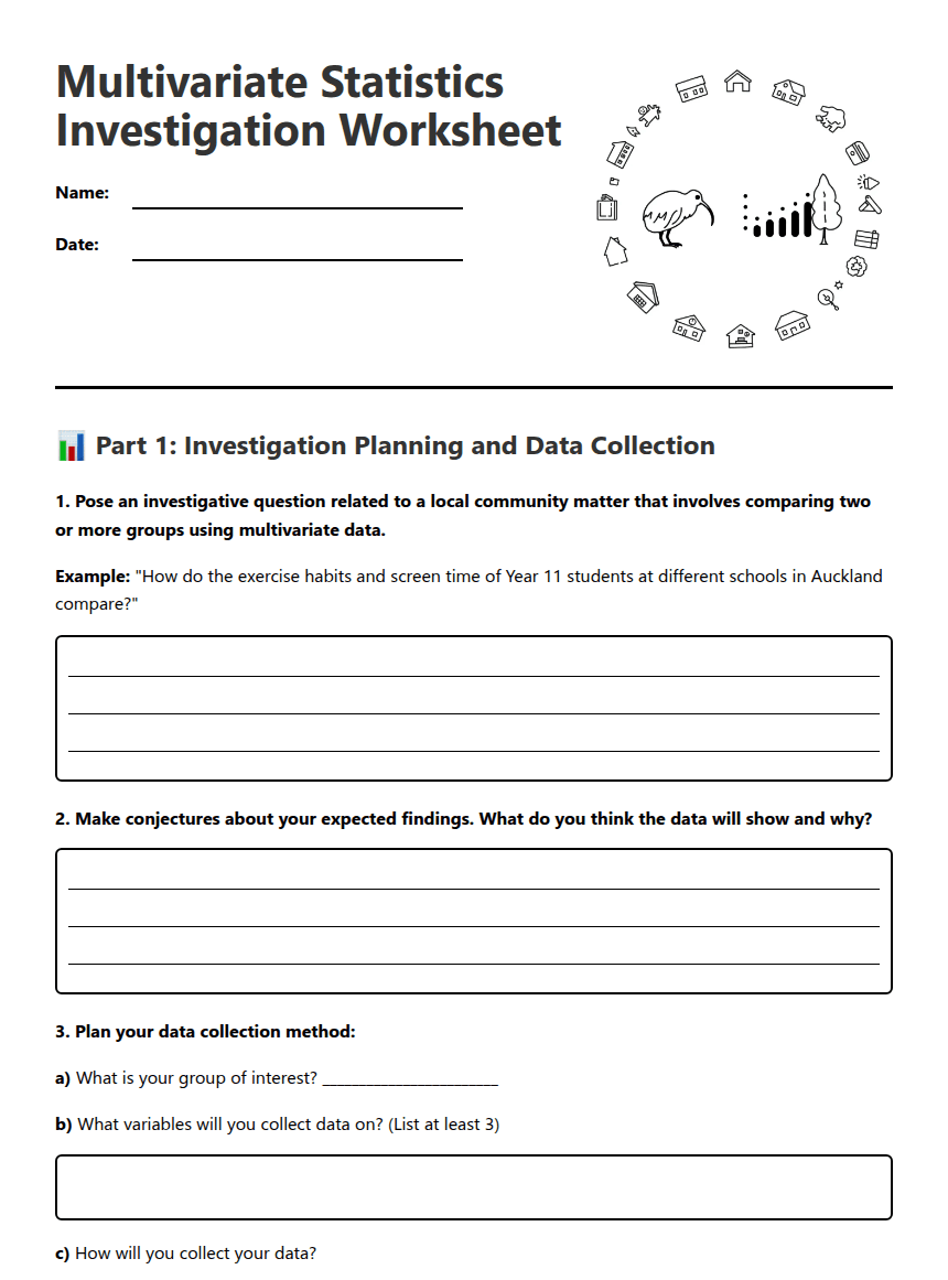 Multivariate Statistics Investigation Worksheet worksheet preview