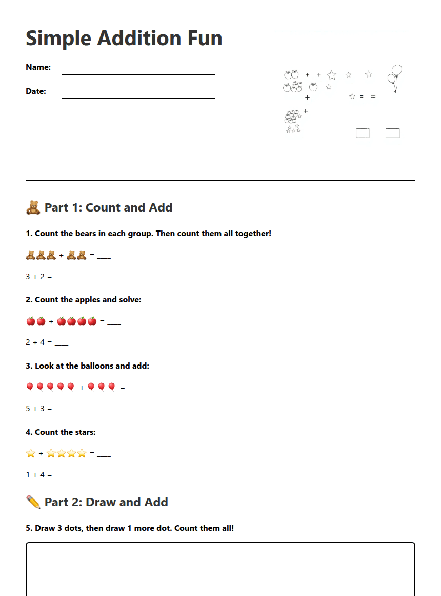 Simple Addition Fun worksheet preview