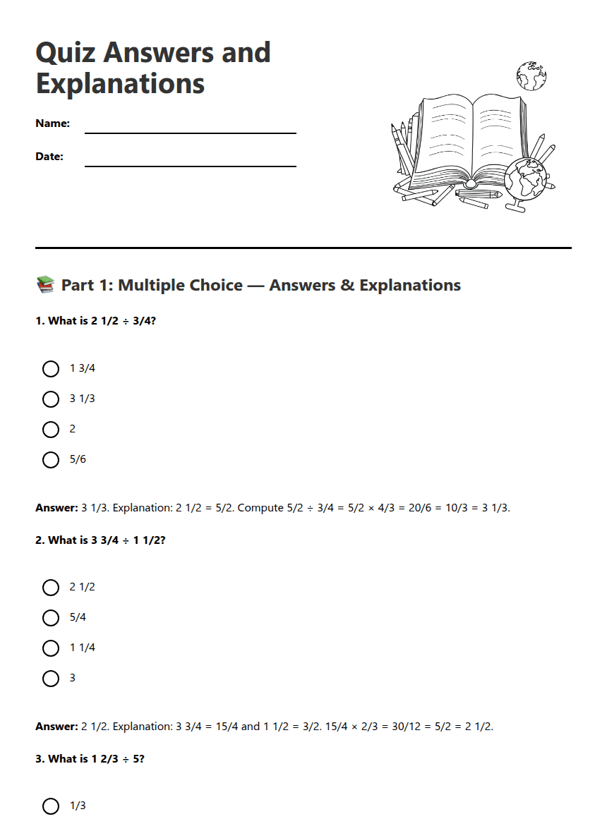 Quiz Answers and Explanations worksheet preview