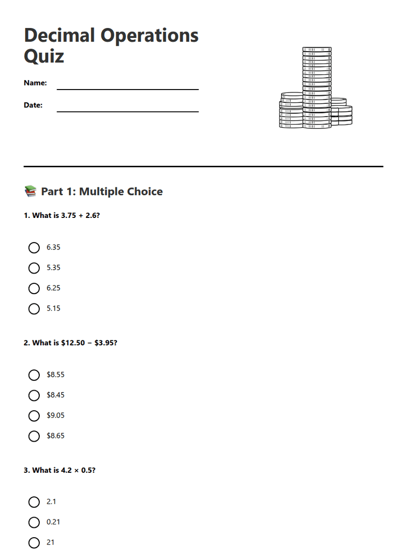 Decimal Operations Quiz