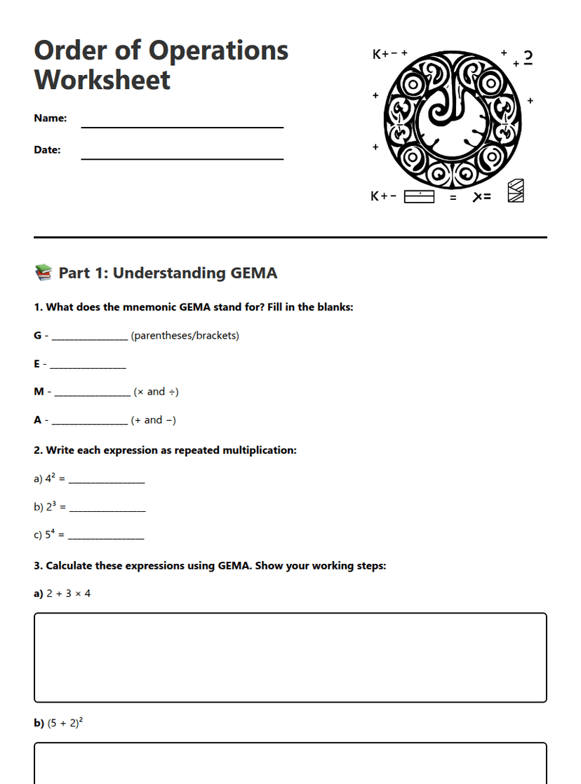 Order of Operations Worksheet