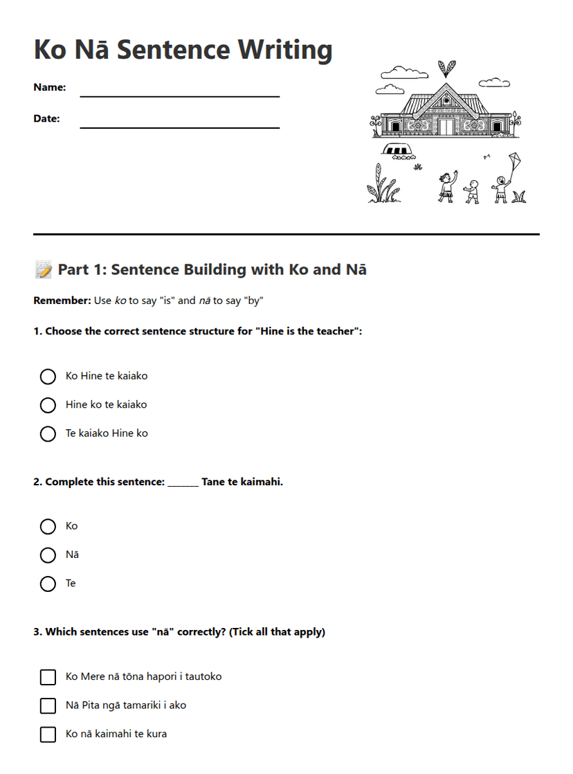 Ko Nā Sentence Writing
