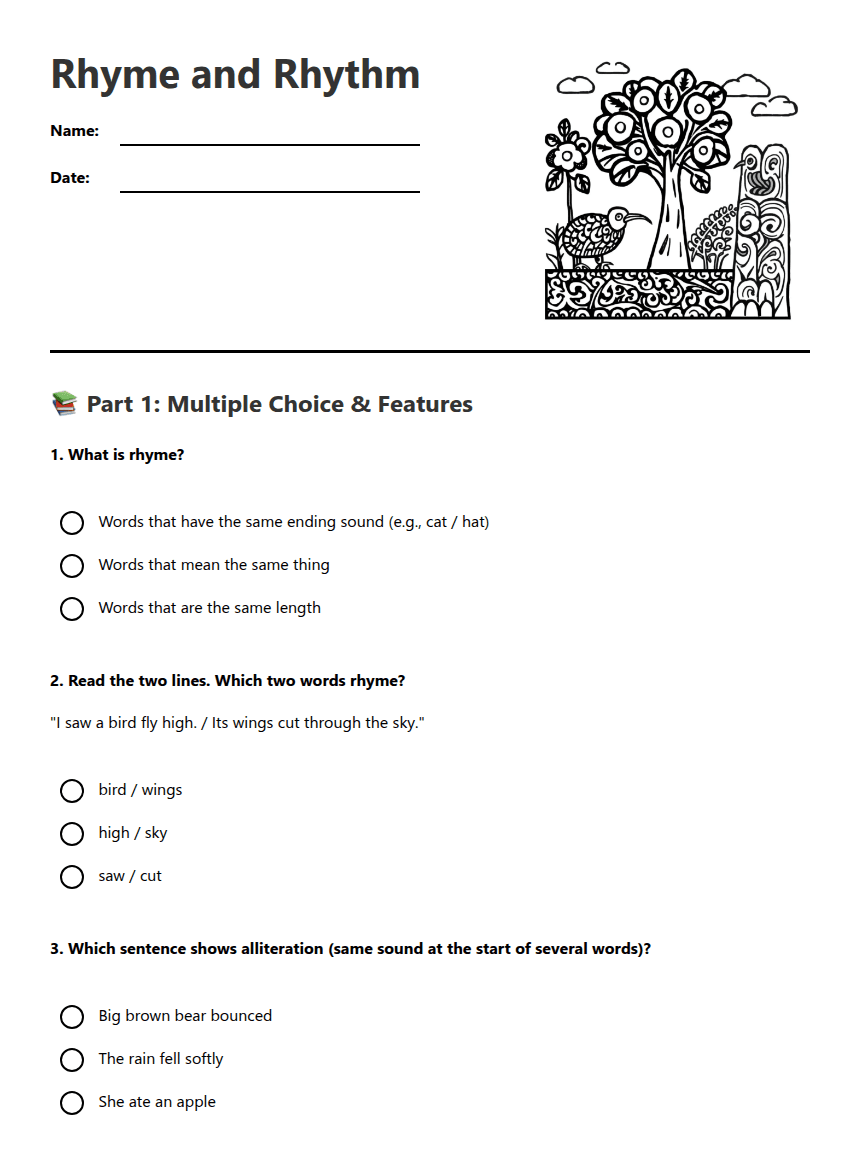 Rhyme and Rhythm worksheet preview