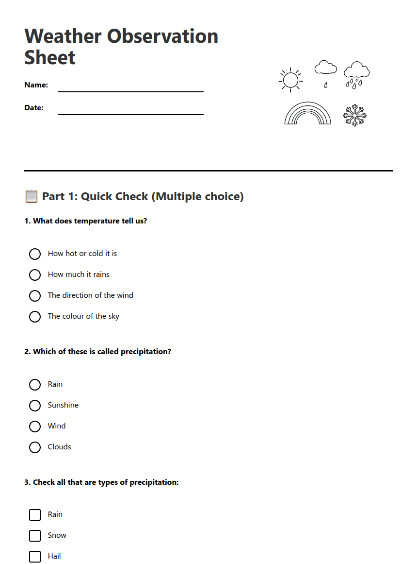 Weather Observation Sheet worksheet preview