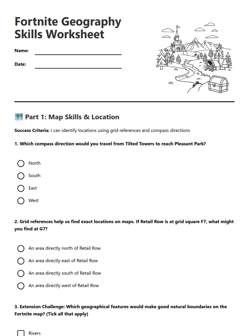 Fortnite Geography Skills Worksheet