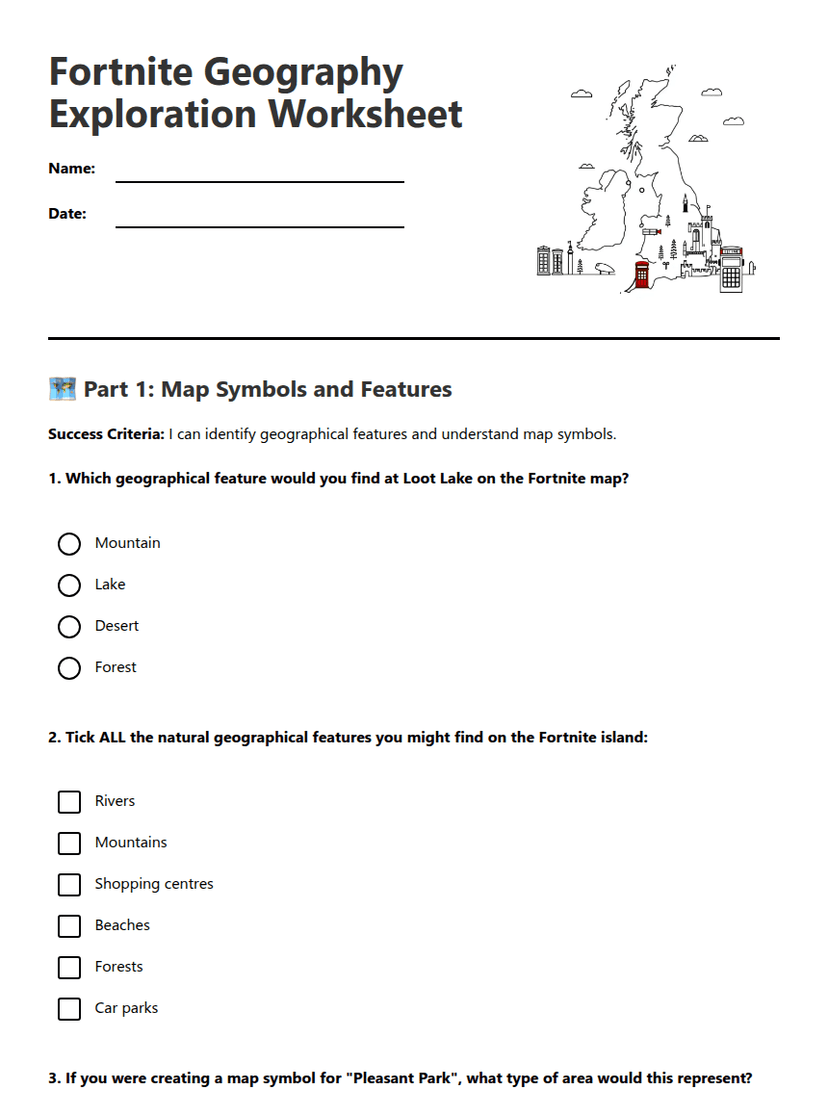 Fortnite Geography Exploration Worksheet
