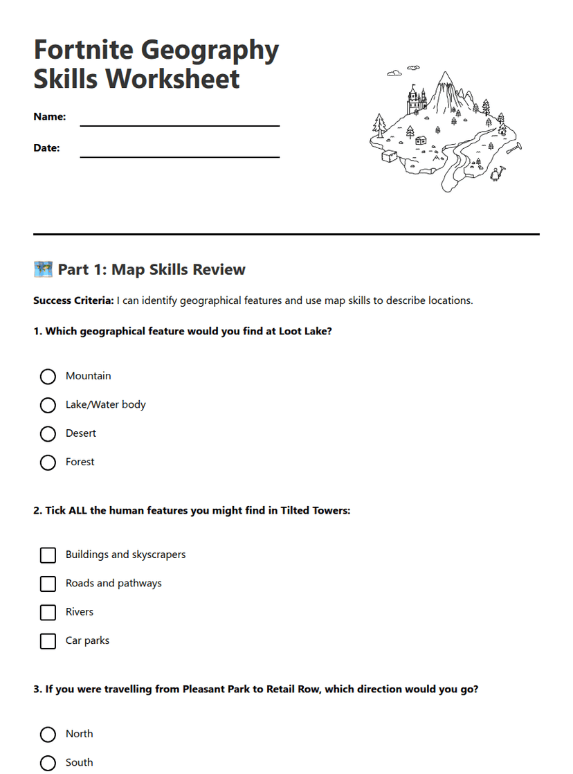 Fortnite Geography Skills Worksheet