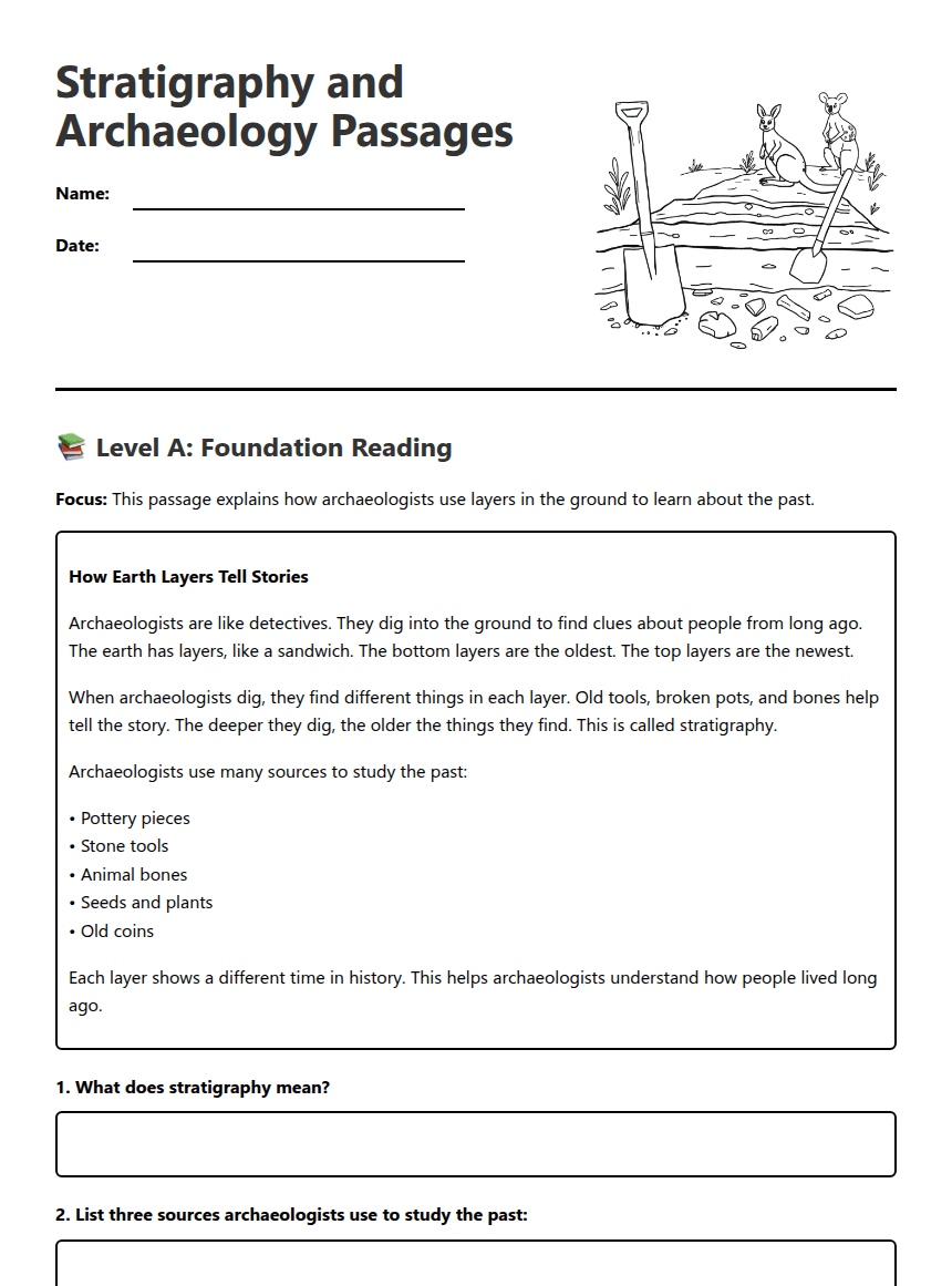 Stratigraphy and Archaeology Passages worksheet preview